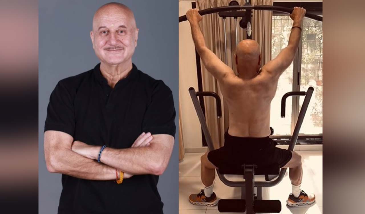 Anupam Kher tackles heavy qeights for back workout-Telangana Today